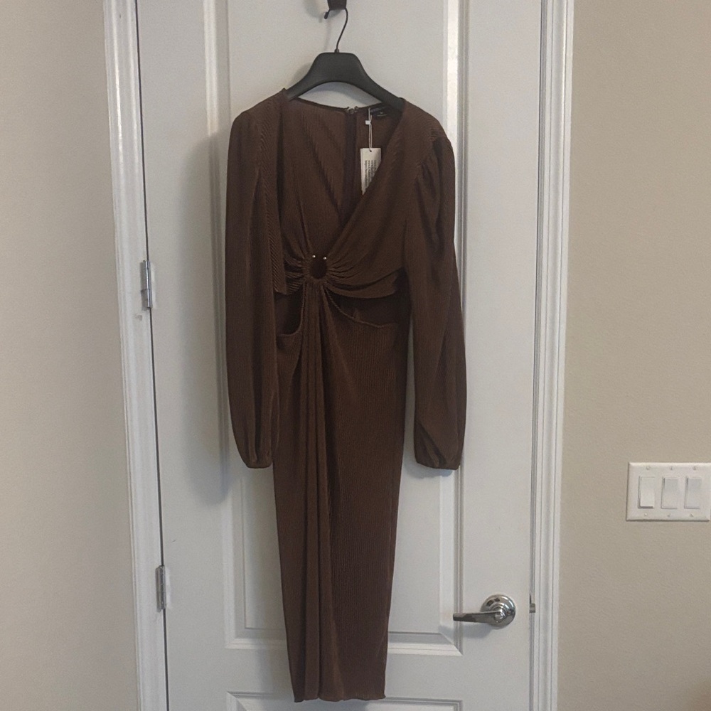 Chic Long Sleeve Brown Dress